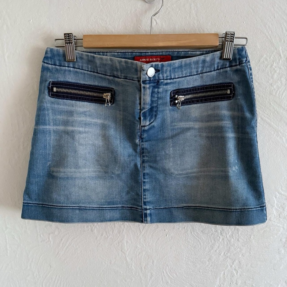 Y2K Miss Sixty Denim Mini Skirt with Zipper Size S